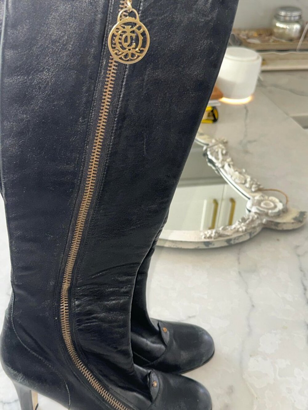 Juicy Couture Black Leather Knee-High Boots